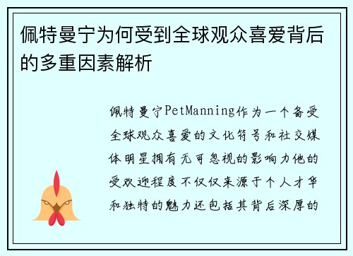 佩特曼宁为何受到全球观众喜爱背后的多重因素解析